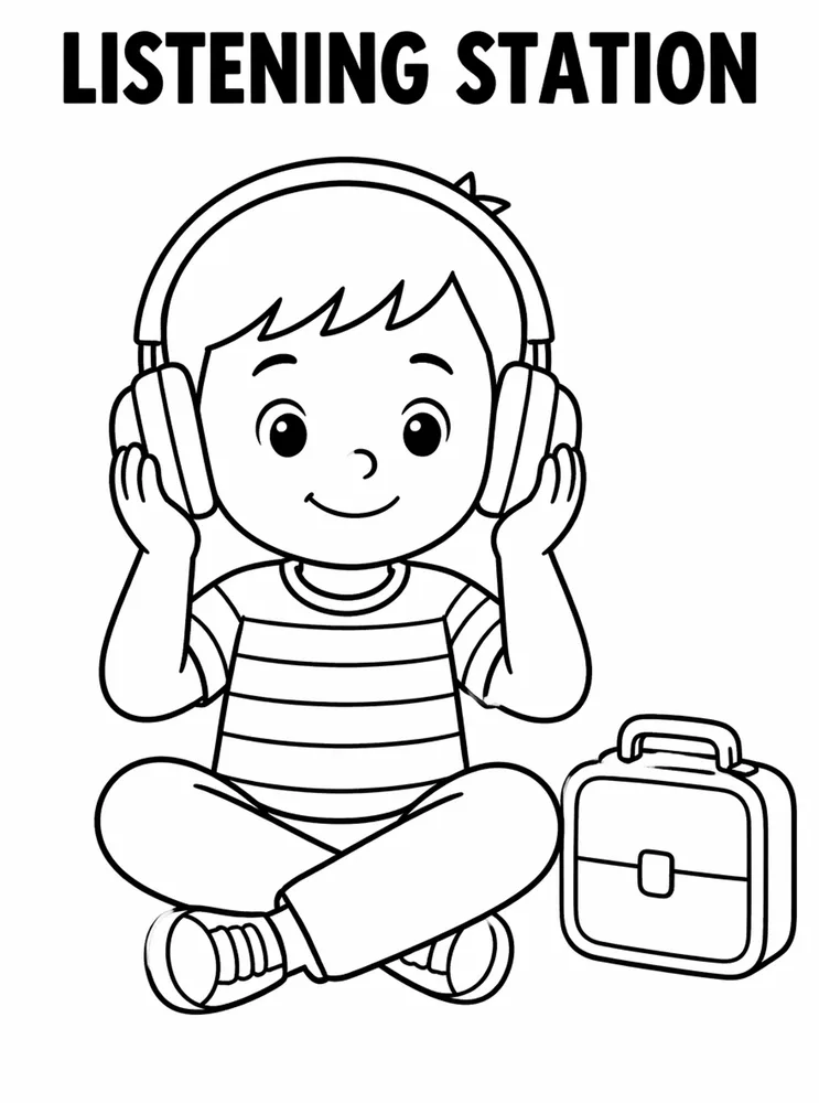 First Week Learning Centers Listening Station Headphones printable coloring page