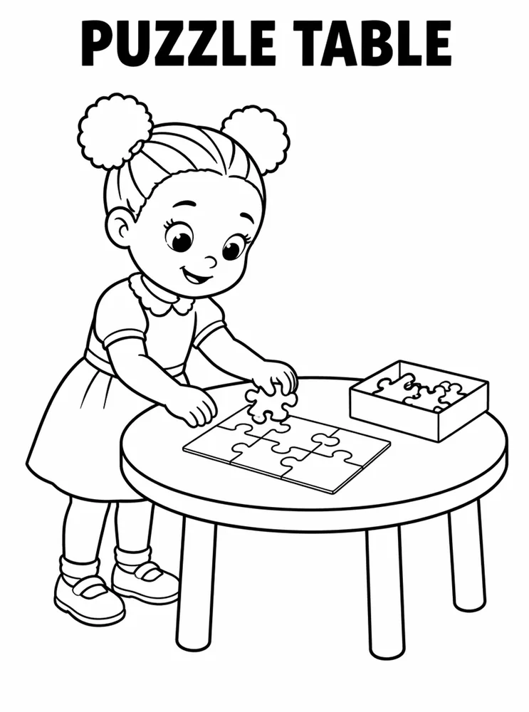 First Week Learning Centers Puzzle Table printable coloring page