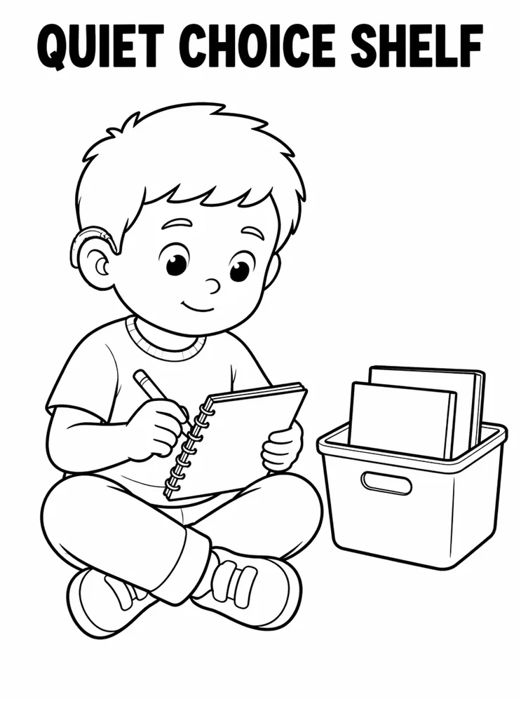 First Week Learning Centers Quiet Choice Shelf printable coloring page