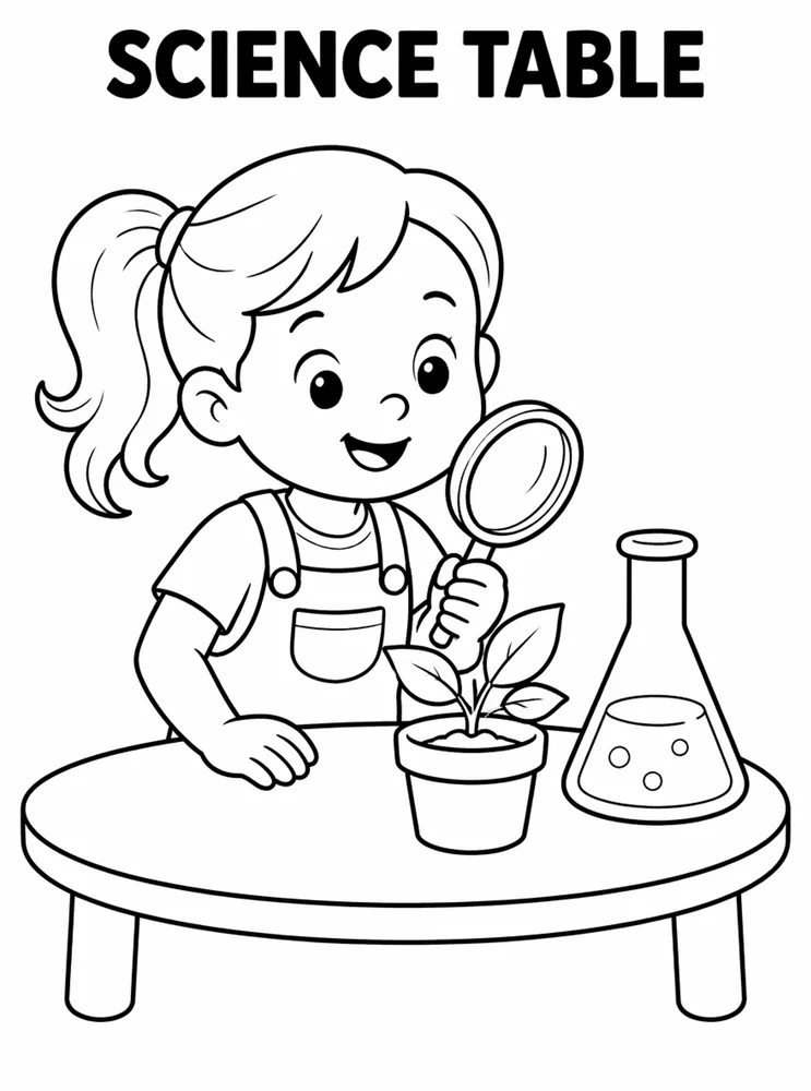 First Week Learning Centers Science Table printable coloring page