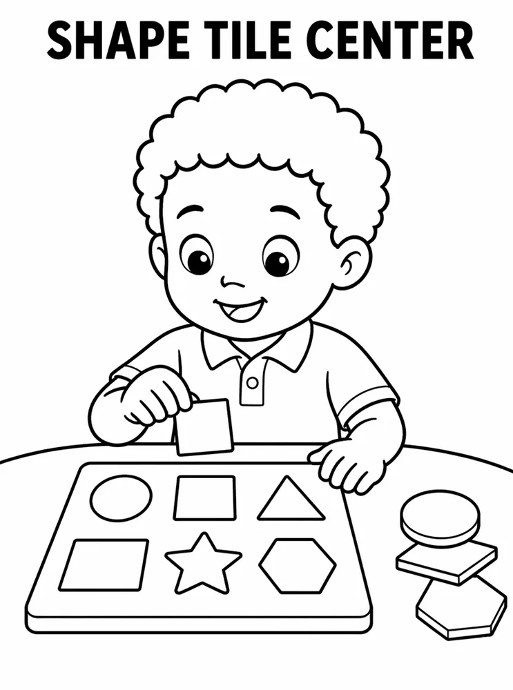 First Week Learning Centers Shape Tile Center printable coloring page