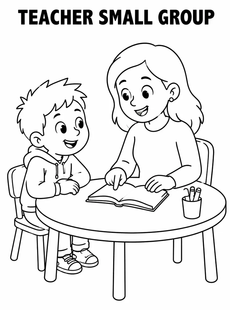 First Week Learning Centers Teacher Small Group Table printable coloring page