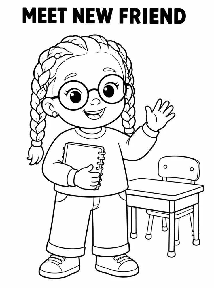 First Week School Readiness Meet New Friend printable coloring page