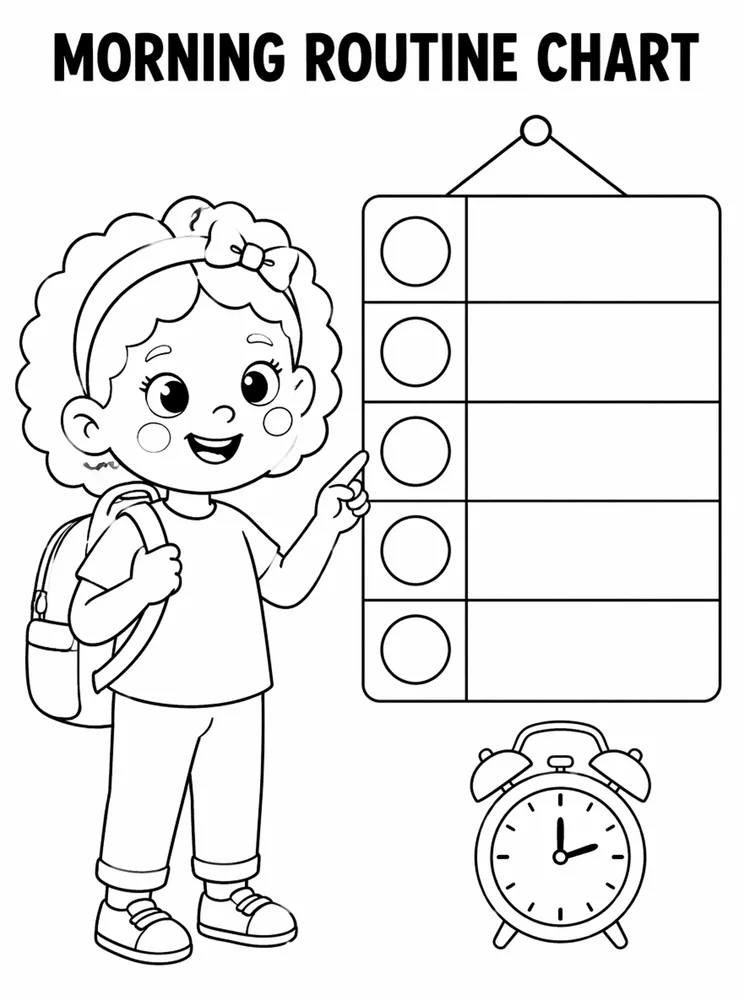 First Week School Readiness Morning Routine Chart printable coloring page