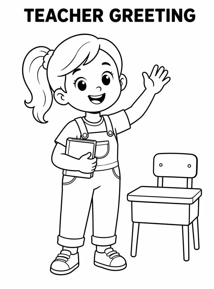 First Week School Readiness Teacher Greeting printable coloring page