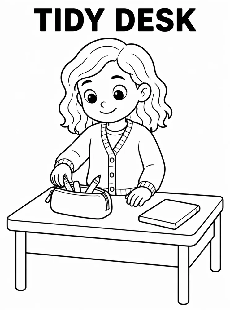First Week School Readiness Tidy Desk printable coloring page