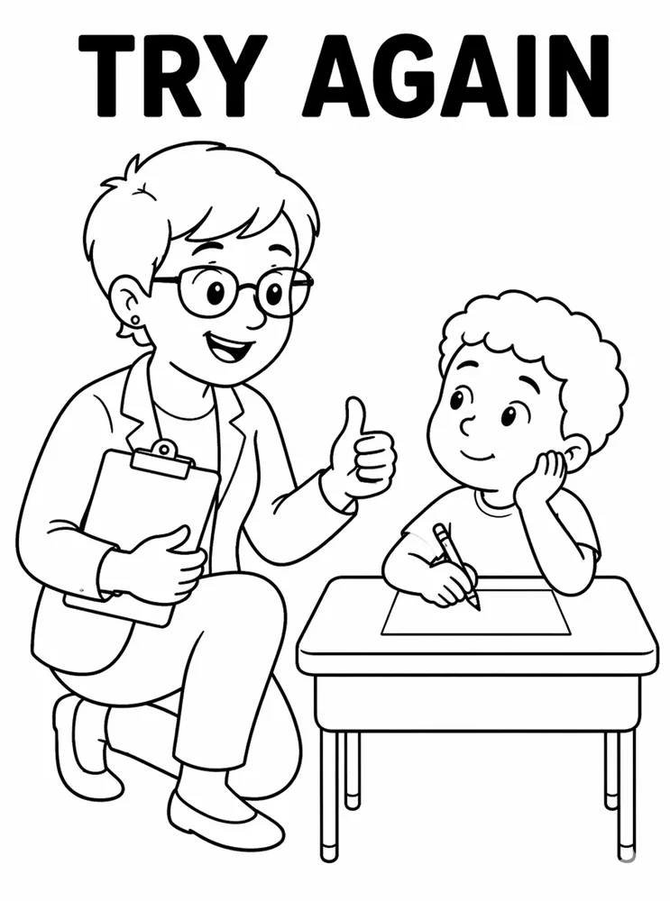 First Week School Readiness Try Again printable coloring page