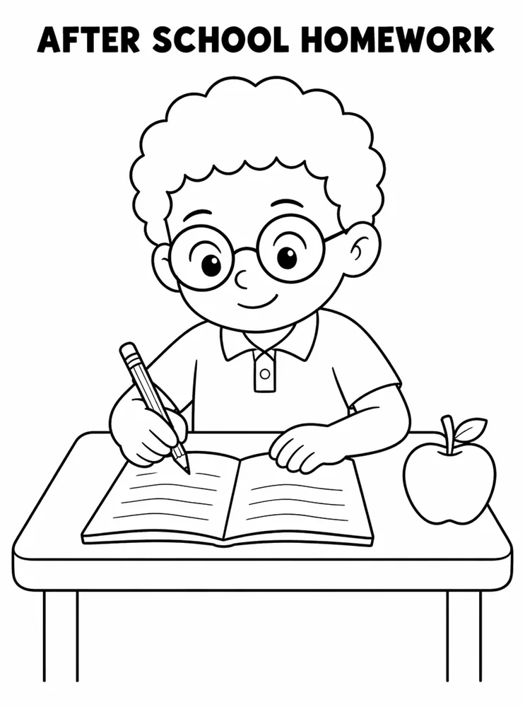 Grade Level Back to School After School Homework Desk printable coloring page