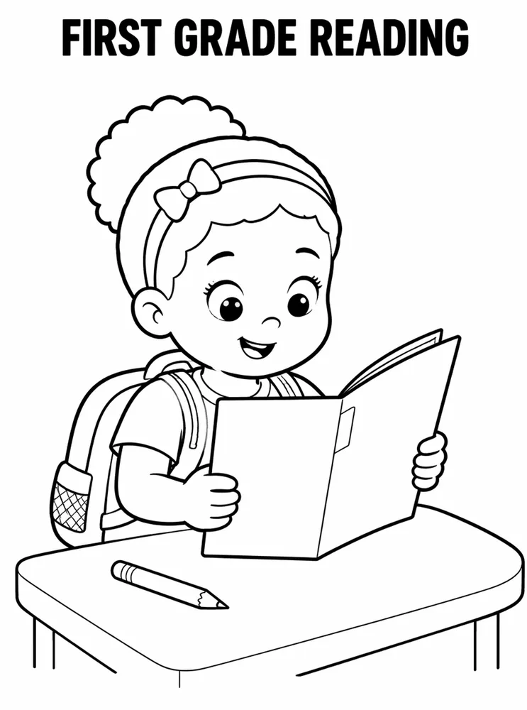 Grade Level Back to School First Grade Reading Folder printable coloring page