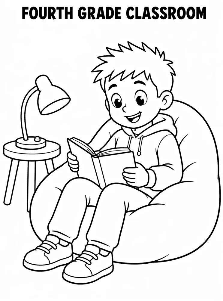 Grade Level Back to School Fourth Grade Classroom Library printable coloring page