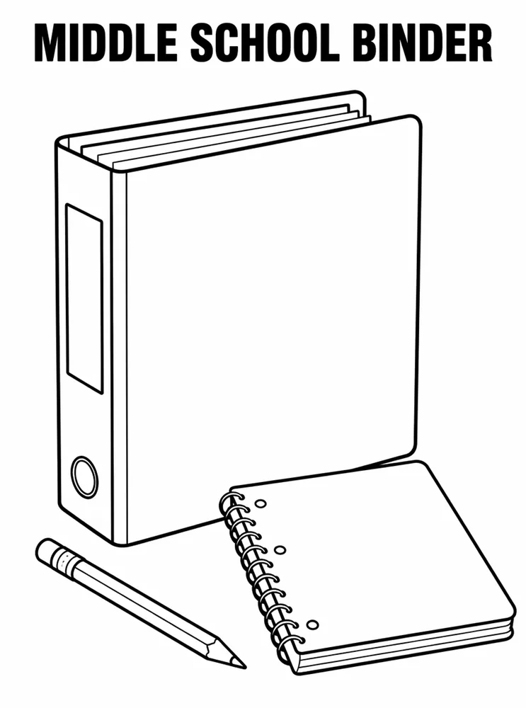 Grade Level Back to School Middle School Binder Stack printable coloring page