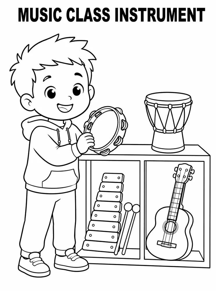 Grade Level Back to School Music Class Instrument Shelf printable coloring page