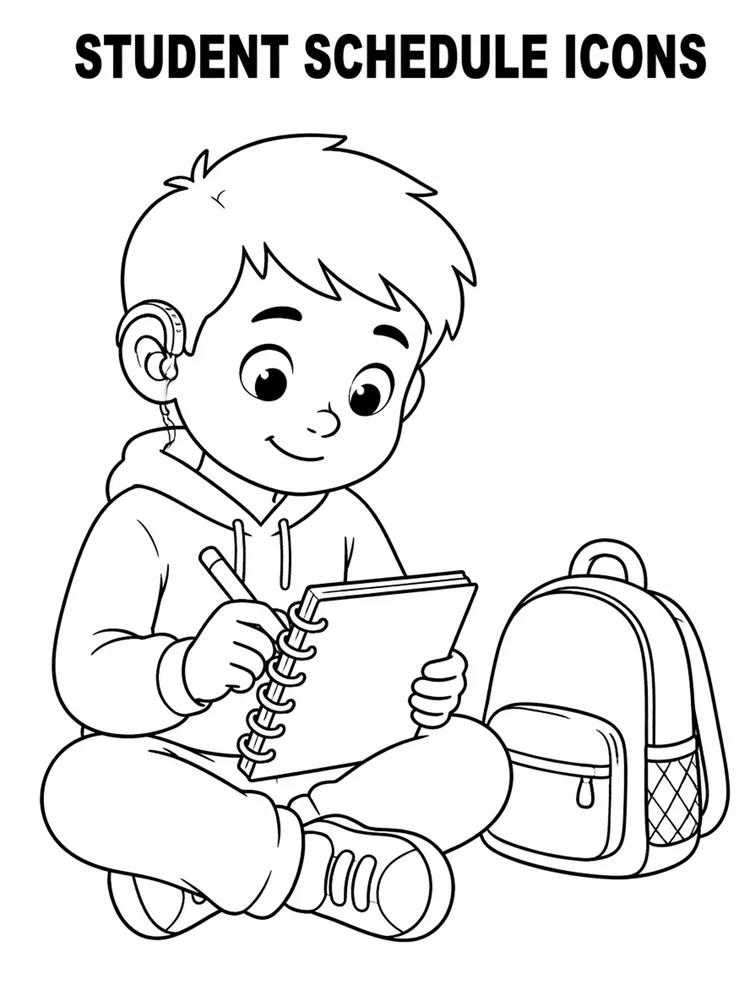 Grade Level Back to School Student Schedule Icons printable coloring page
