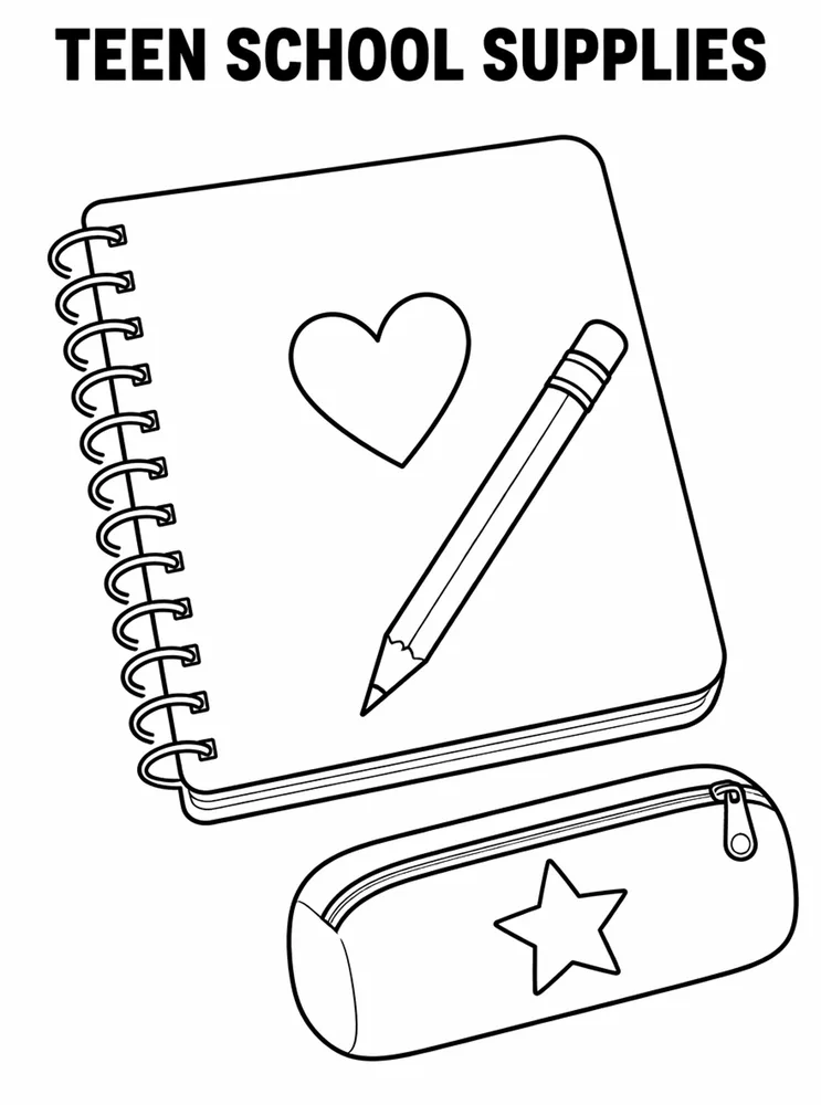 Grade Level Back to School Teen School Supplies Flatlay printable coloring page