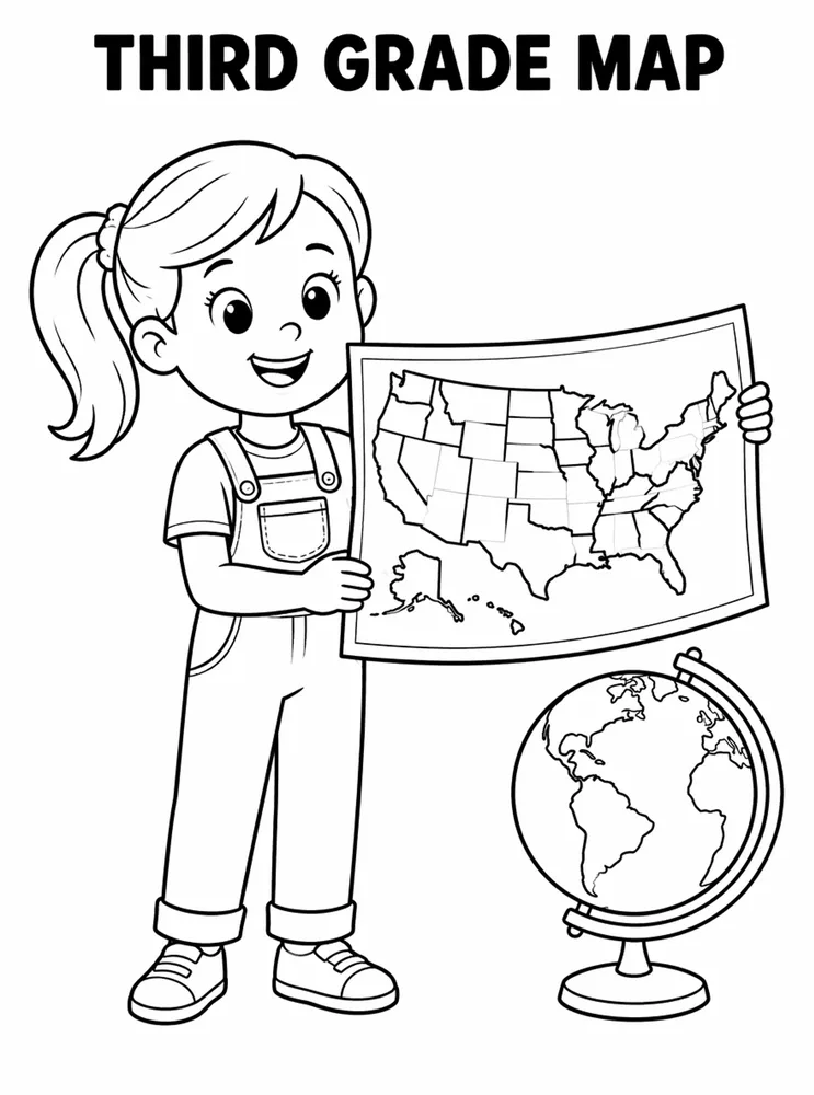 Grade Level Back to School Third Grade Map Activity printable coloring page