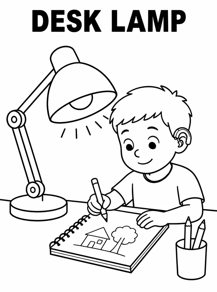 Homework and Take Home Routines Desk Lamp printable coloring page