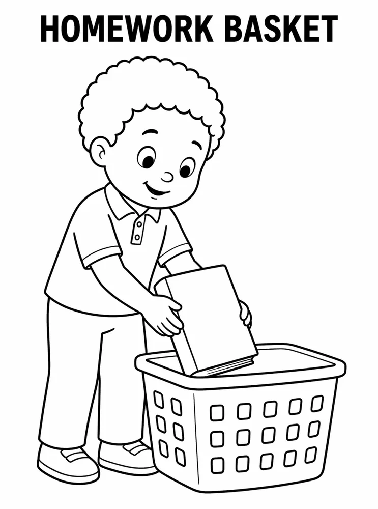 Homework and Take Home Routines Homework Basket printable coloring page