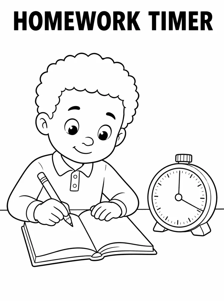 Homework and Take Home Routines Homework Timer printable coloring page