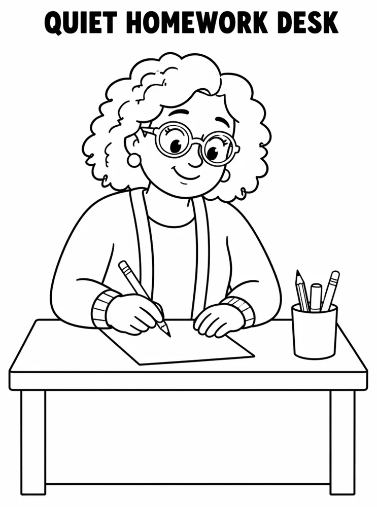 Homework and Take Home Routines Quiet Homework Desk printable coloring page