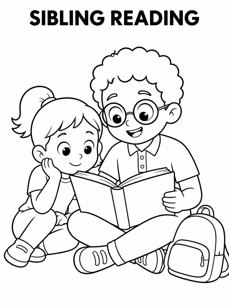 Homework and Take Home Routines Sibling Reading printable coloring page