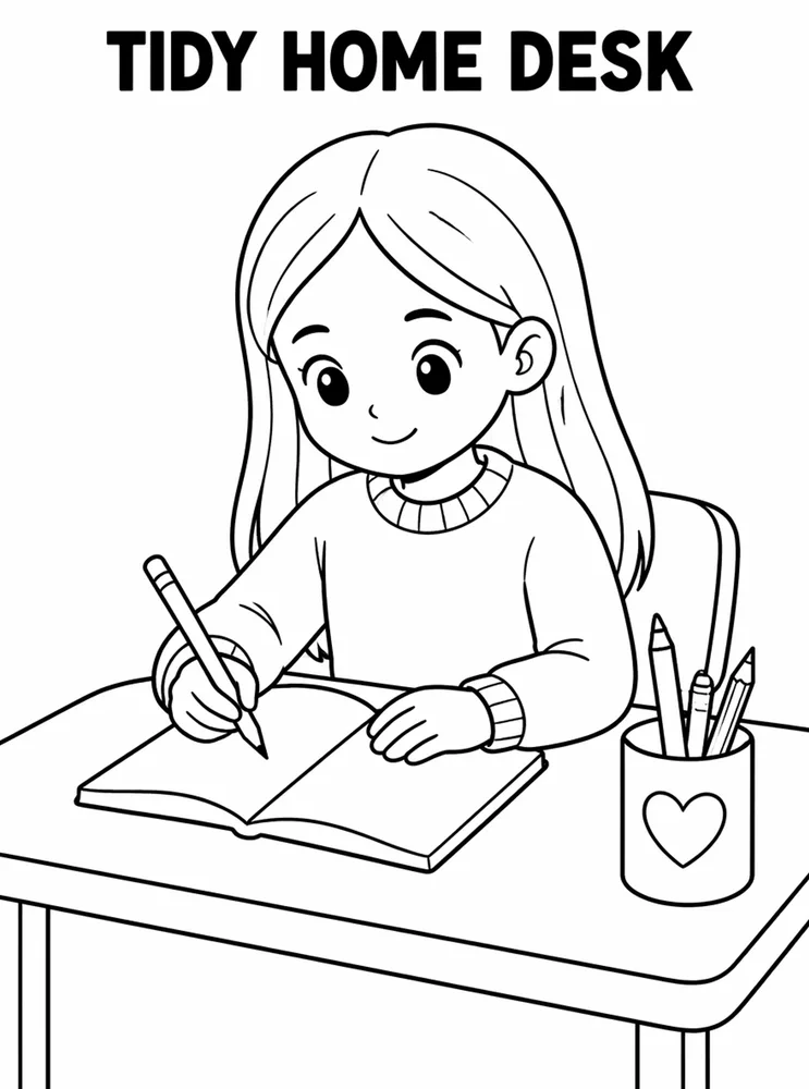 Homework and Take Home Routines Tidy Home Desk printable coloring page