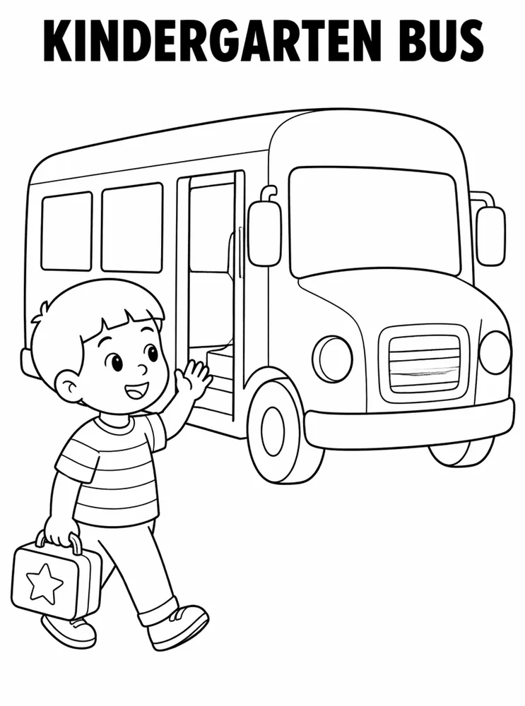 Kindergarten Back to School Kindergarten Bus Arrival printable coloring page