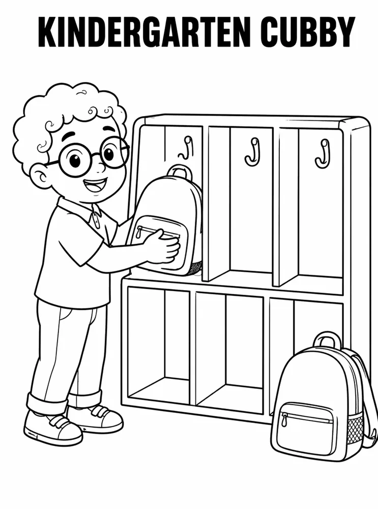 Kindergarten Back to School Kindergarten Cubby Organizer printable coloring page
