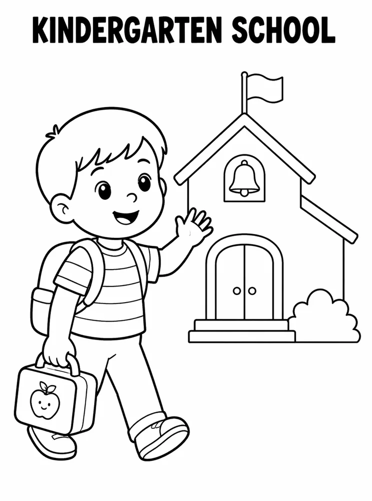 Kindergarten Back to School Kindergarten School Building Arrival printable coloring page