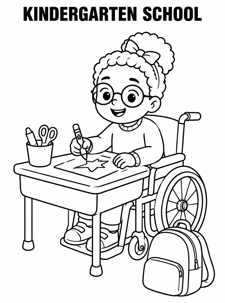 Kindergarten Back to School Kindergarten School Supplies Desk printable coloring page