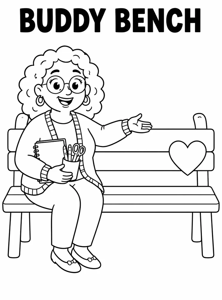 Lunch Recess and School Routines Buddy Bench printable coloring page