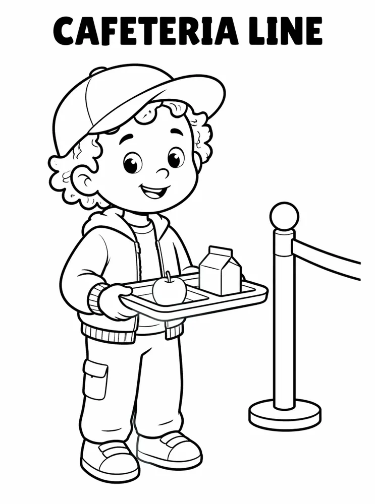 Lunch Recess and School Routines Cafeteria Line printable coloring page