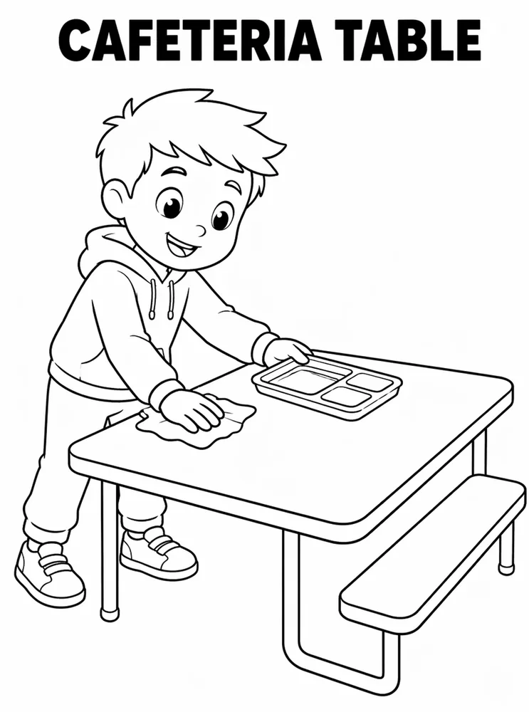 Lunch Recess and School Routines Cafeteria Table Cleanup printable coloring page