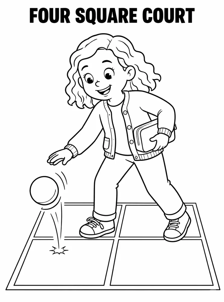 Lunch Recess and School Routines Four Square Court printable coloring page
