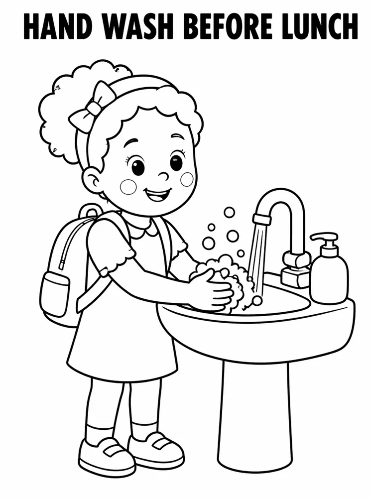 Lunch Recess and School Routines Hand Wash Before Lunch printable coloring page