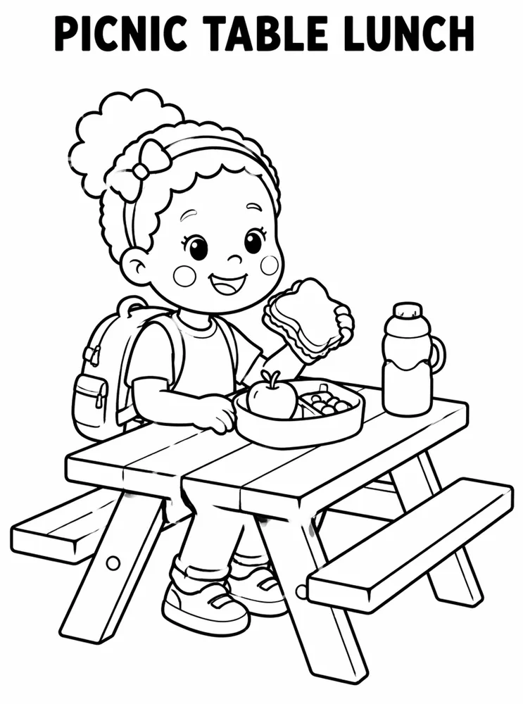 Lunch Recess and School Routines Picnic Table Lunch printable coloring page