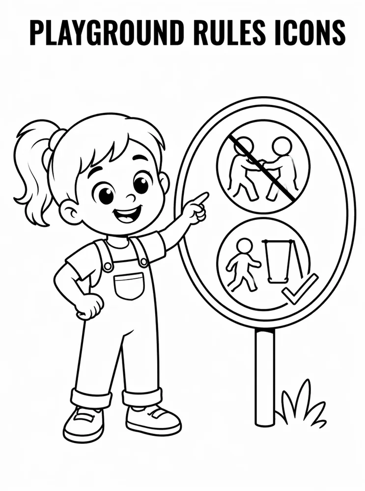 Lunch Recess and School Routines Playground Rules Icons printable coloring page