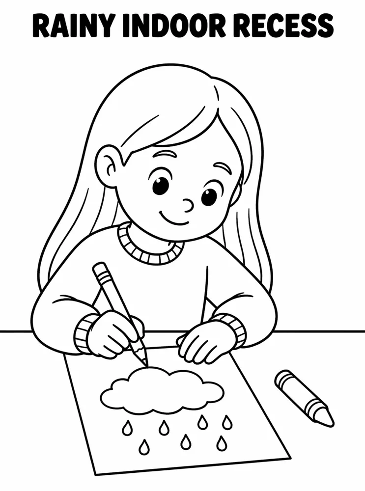 Lunch Recess and School Routines Rainy Indoor Recess printable coloring page
