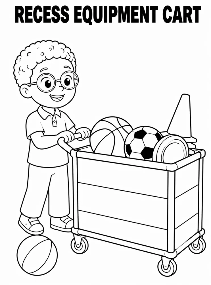 Lunch Recess and School Routines Recess Equipment Cart printable coloring page