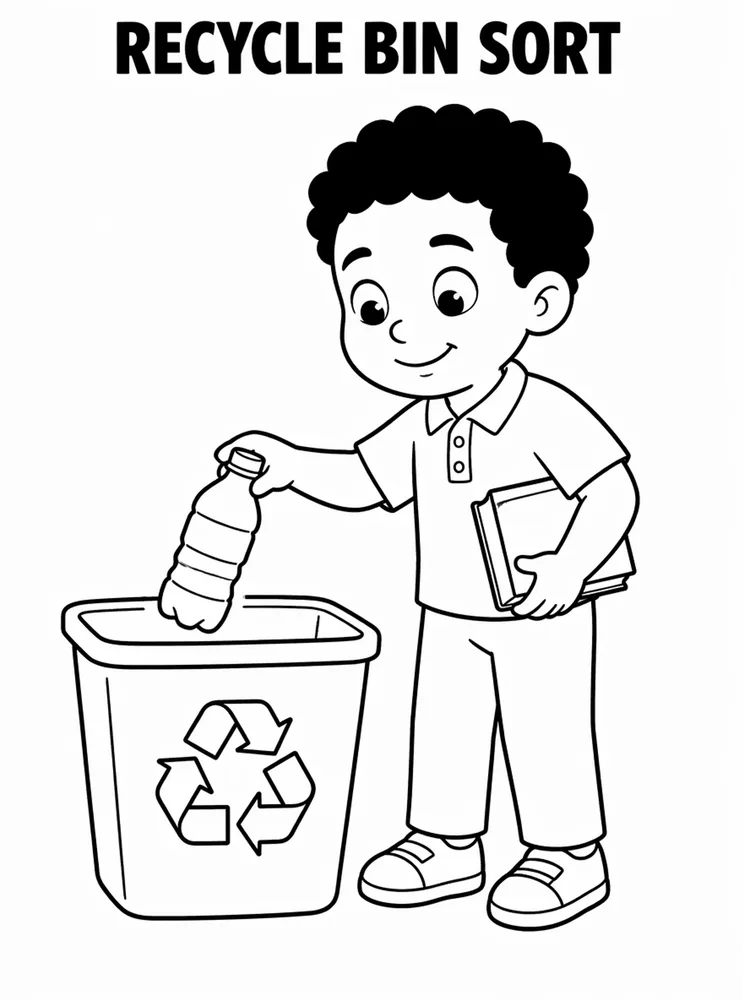Lunch Recess and School Routines Recycle Bin Sort printable coloring page