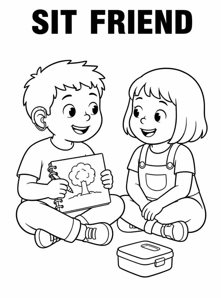 Lunch Recess and School Routines Sit With Friend printable coloring page