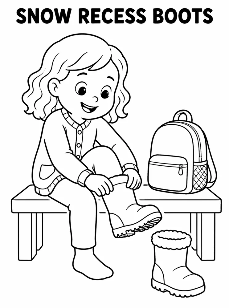 Lunch Recess and School Routines Snow Recess Boots printable coloring page
