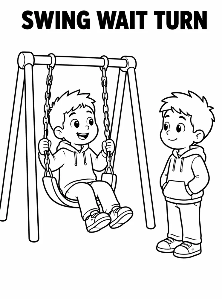 Lunch Recess and School Routines Swing Wait Turn printable coloring page