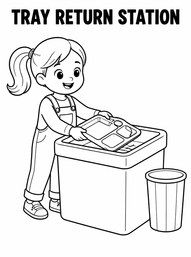 Lunch Recess and School Routines Tray Return Station printable coloring page