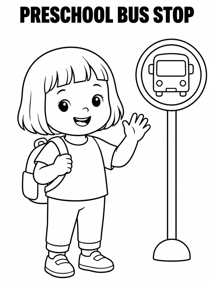 Preschool Back to School Preschool Bus Stop printable coloring page