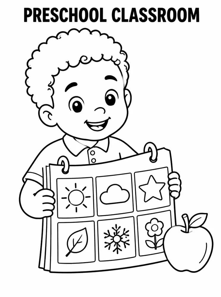 Preschool Back to School Preschool Classroom Calendar Icons printable coloring page