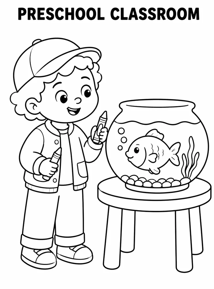 Preschool Back to School Preschool Classroom Fish Bowl printable coloring page