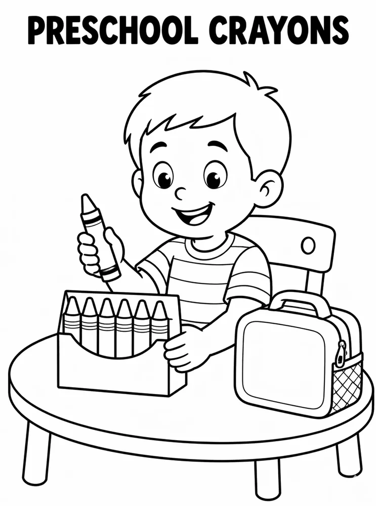 Preschool Back to School Preschool Crayons Table printable coloring page