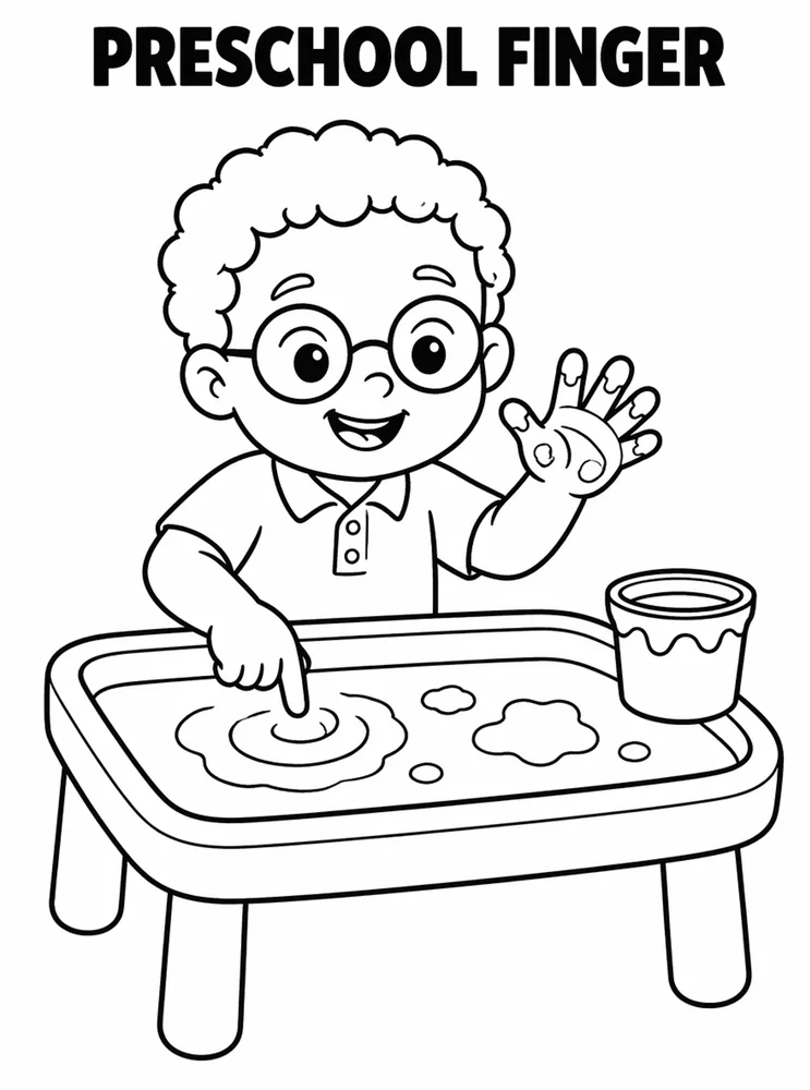 Preschool Back to School Preschool Finger Painting Table printable coloring page