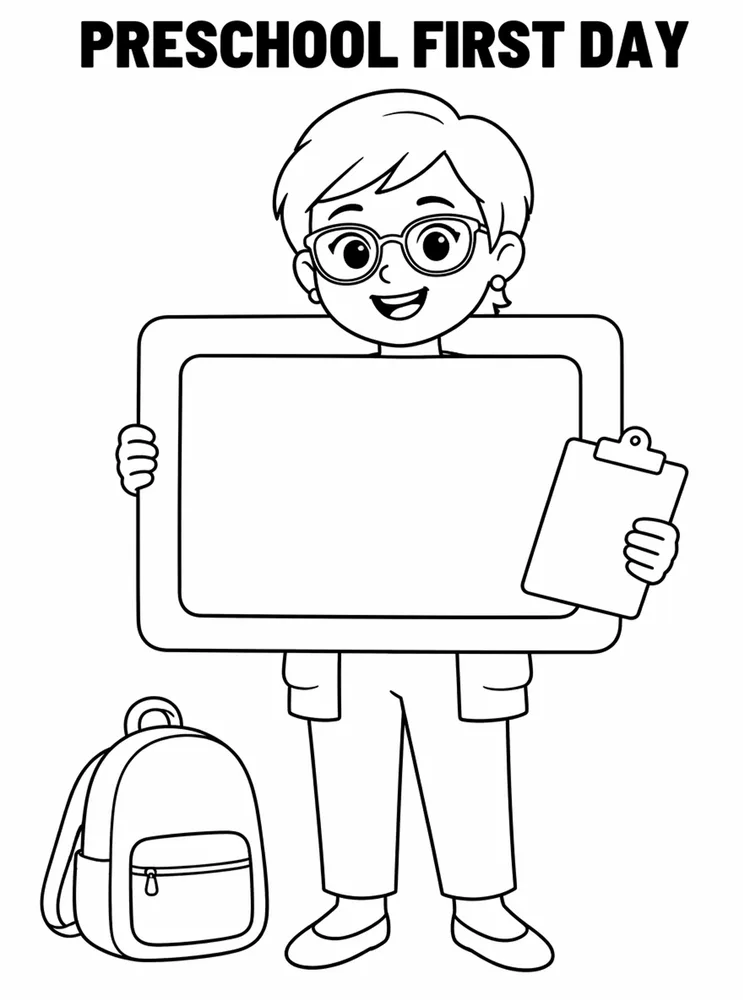 Preschool Back to School Preschool First Day Photo Frame printable coloring page