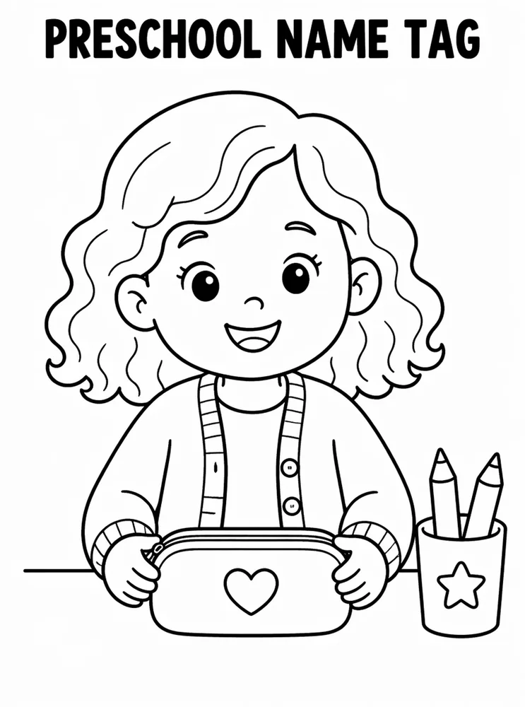 Preschool Back to School Preschool Name Tag printable coloring page